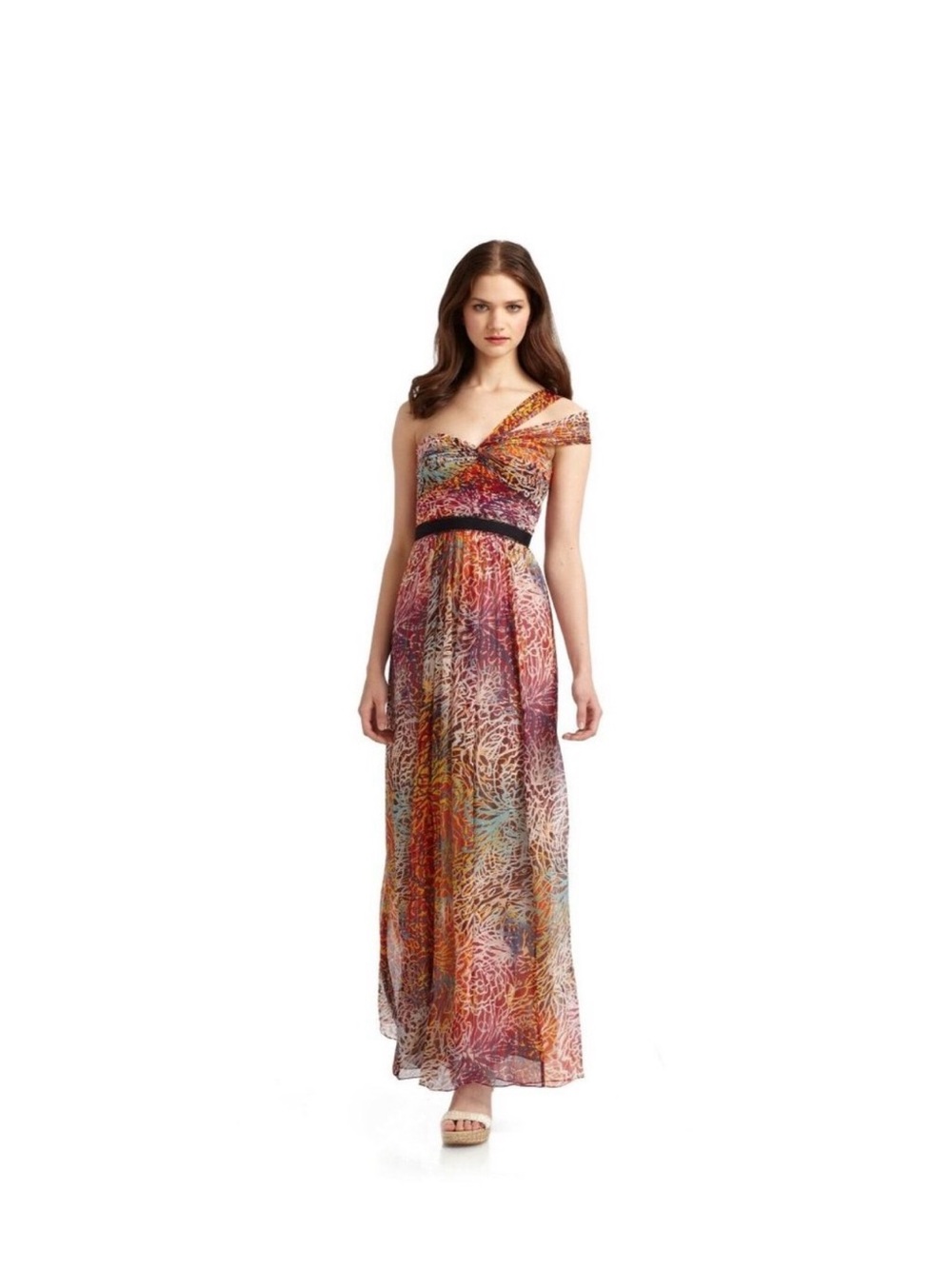 BCBGMaxAzria One-Shoulder Multicolor Printed Maxi Dress
